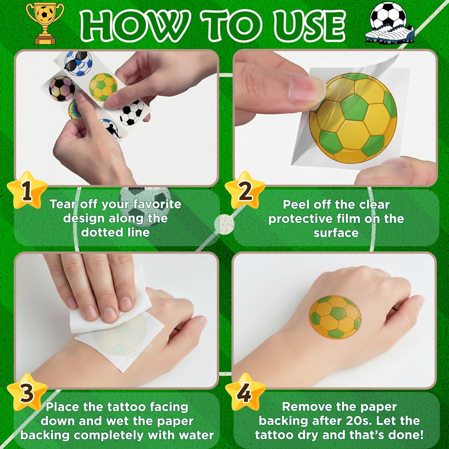 Kids Soccer Theme Tattoo Stickers – 96 Pre-Cut Sheets for Classroom Rewards and Goody Bags