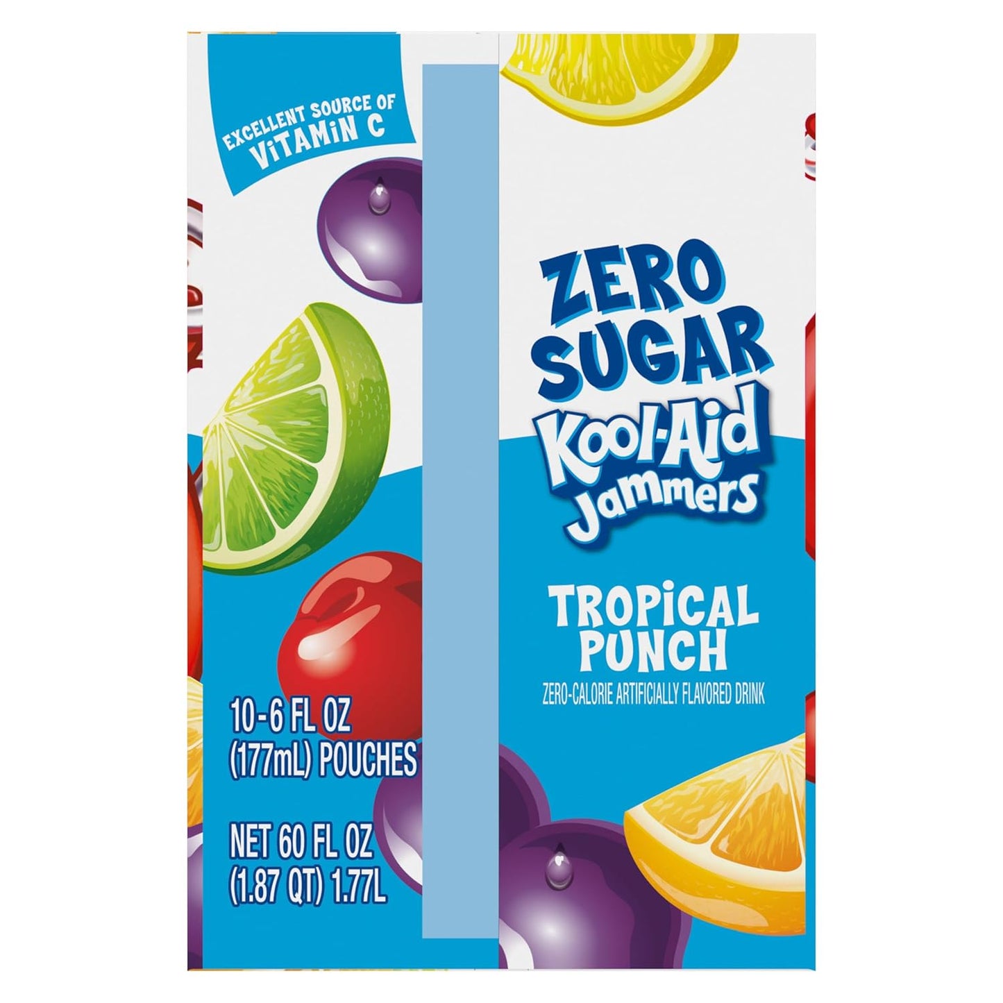Kool-Aid Jammers Tropical Punch Zero Sugar Pouches, 10 ct Box, Spill-Resistant Lunch Drink for School