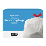 Amazon Basics 13 Gallon Flextra Strength Tall Kitchen Drawstring Trash Bags, Tear Resistant Bulk 50 Count, Quick-Tie Drawstring for Streamlined Pantry Workflow