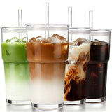 Glassware Luminous – Iced Coffee Glass Cup Thoughtful Birthday Gift for Women, 20oz Ribbed Tumbler Set with Lid and Straw