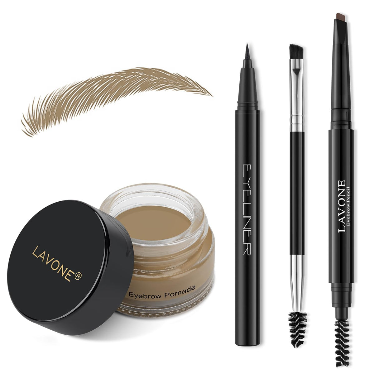 LAVONE Eyebrow Stamp Pencil Kit - Waterproof Eyebrow Pencil, Eyeliner, Pomade, Dual-ended Brush - Dark Blonde