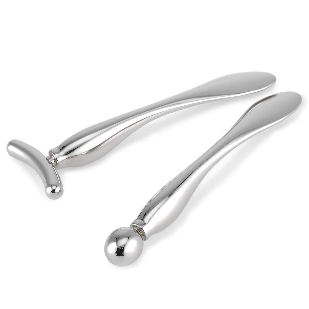 LISAPACK 2PCS Metal Eye Cream Applicator Wand Stick, Massager Tool for Facial Massage, Reduce Puffiness (Silver)