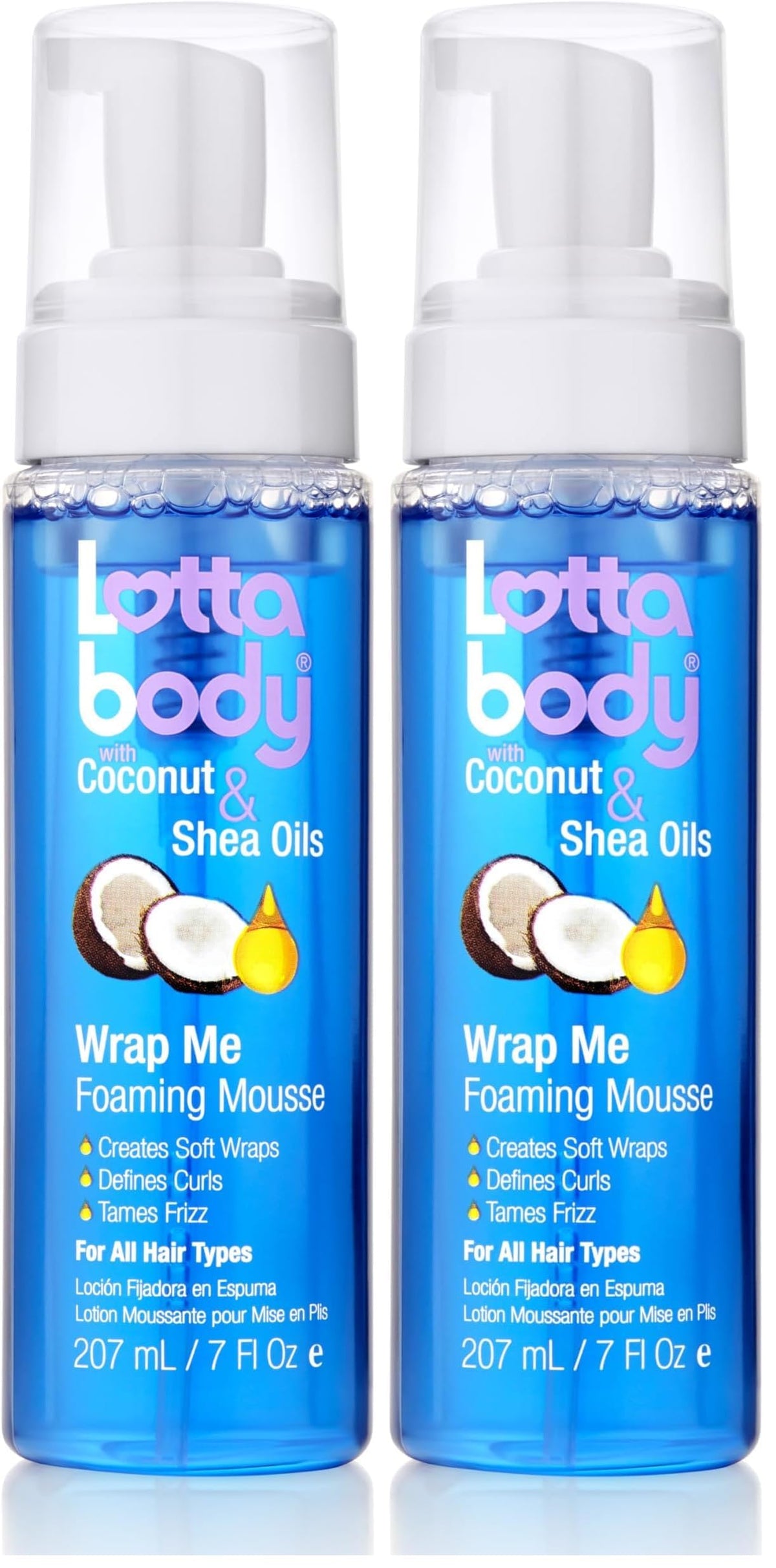 Lottabody Coconut Oil and Shea Wrap Me Foaming Curl Mousse, Creates Soft Wraps, Hair Mousse for Curly Hair, Defines Curls, Anti Frizz, 7 Fl Oz (Pack of 2)