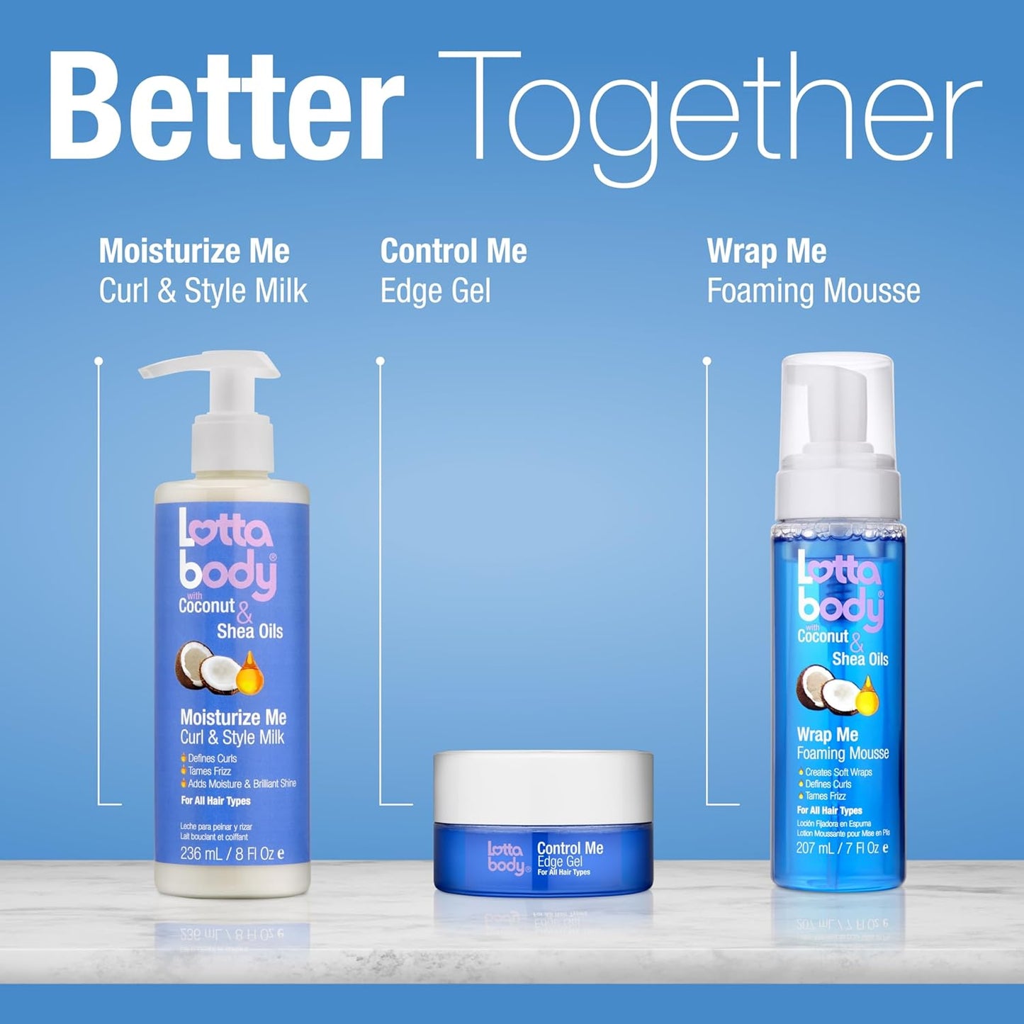 Lottabody Moisturize Me Curl and Style Milk for Curly Hair – Streamlined Coconut & Shea Oil Lotion, One-Step Moisture and Definition for the Intentional Bathroom Shelf