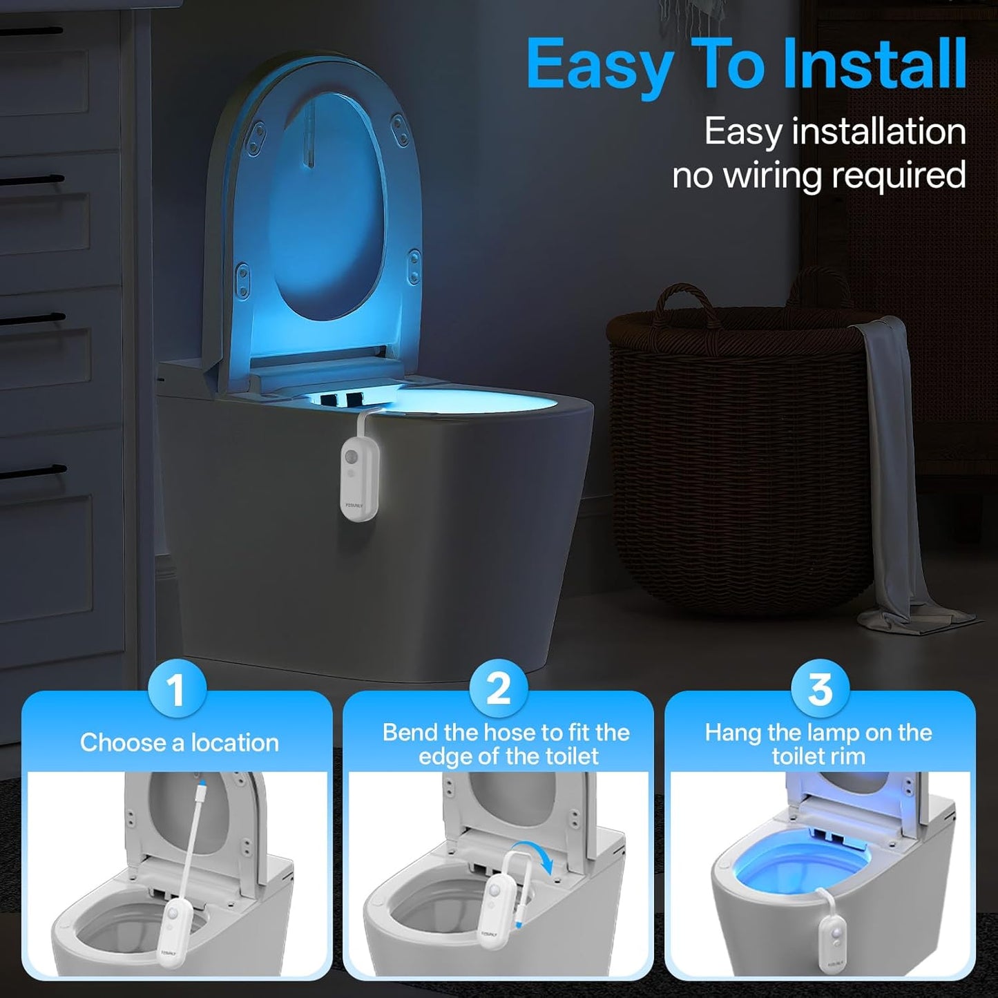 LumiGuard Motion Sensor Toilet Light – IP65 Waterproof Night Light for Aging Parents, Rechargeable