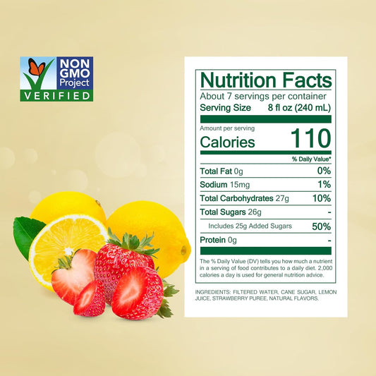 made with pure filtered water, cane sugar, lemon juice, and strawberry puree