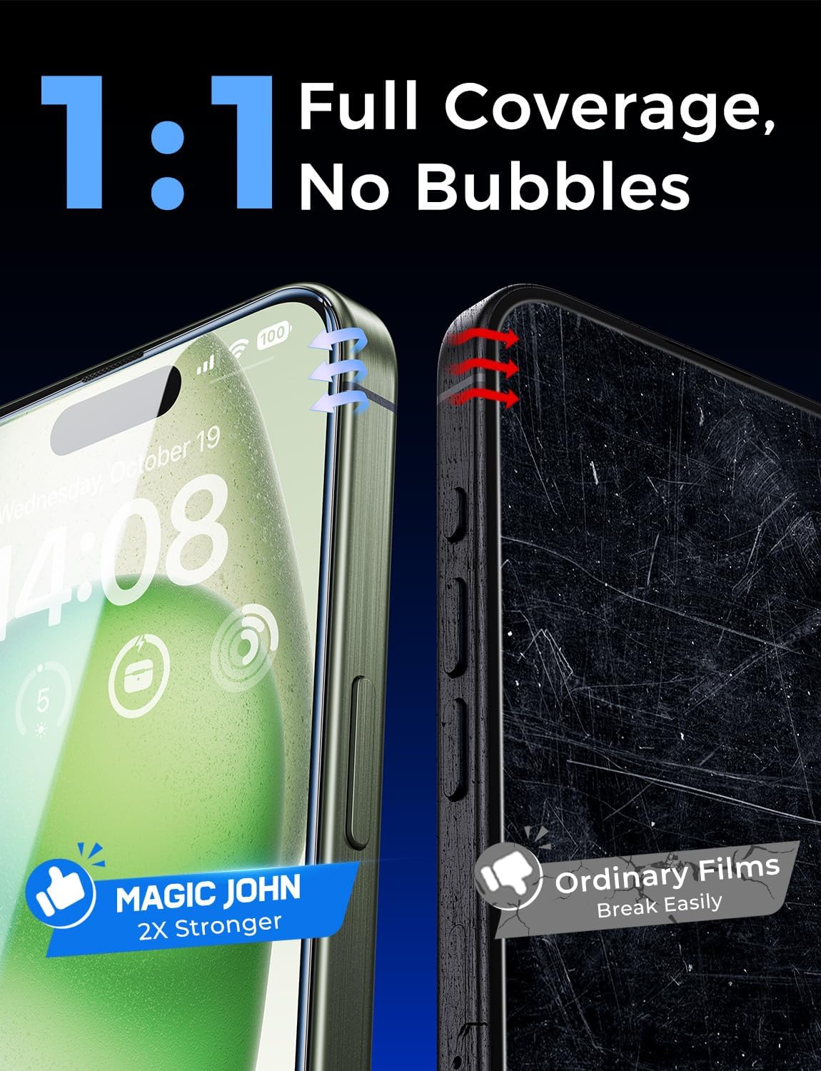 MAGIC JOHN iPhone 15 Plus Screen Protector 2 Pack, Frustration Free Auto Install Tray, Crystal Clear Tempered Glass