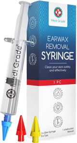 Medi Grade Ear Irrigation Kit for Safer Home Wax Removal, Gentle 360° Water Flow Ear Syringe with 3 Family Tips