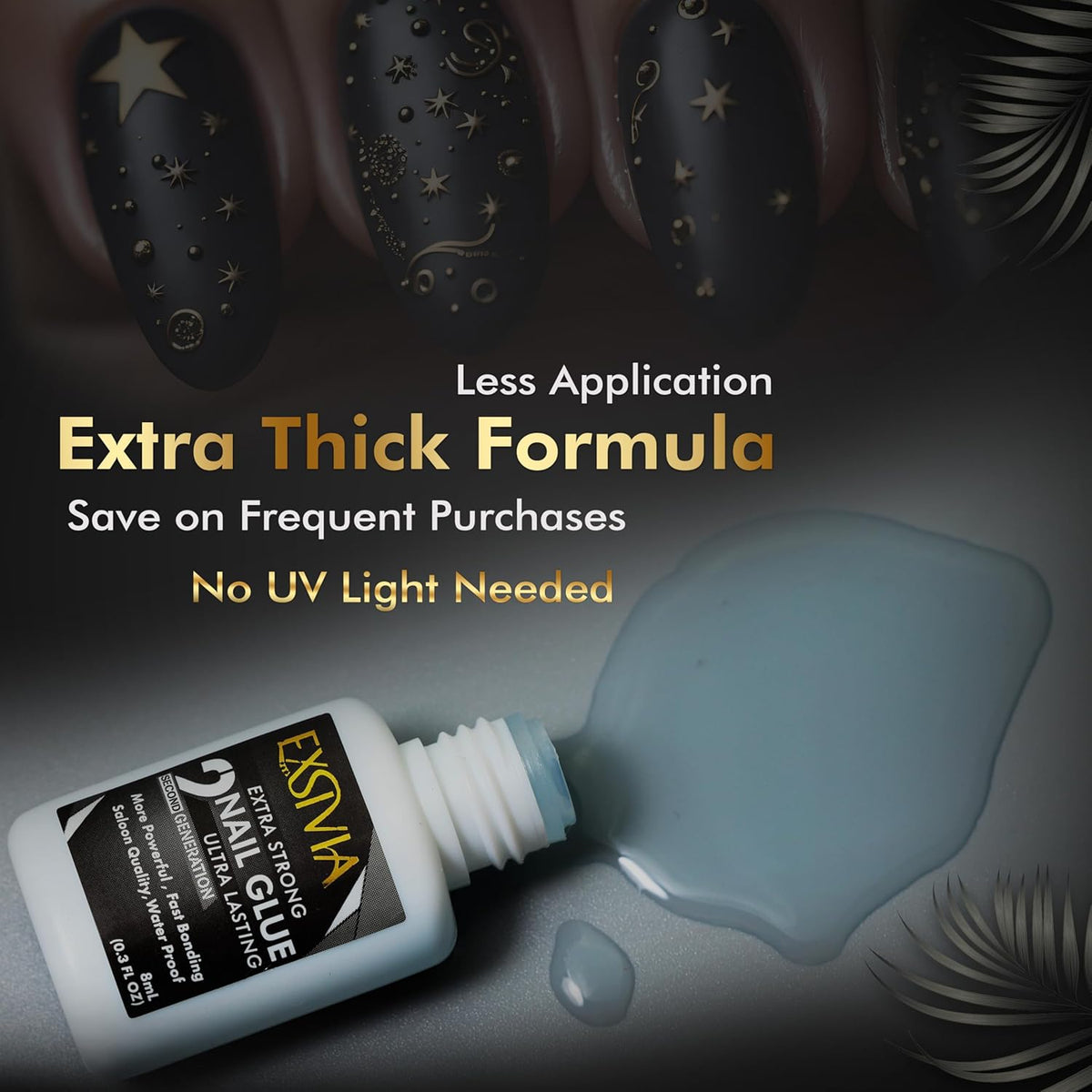 Nail Glue for Press On Nails – Self-Bonding Brush-On Adhesive That Protects Nails from Damage, 10ml