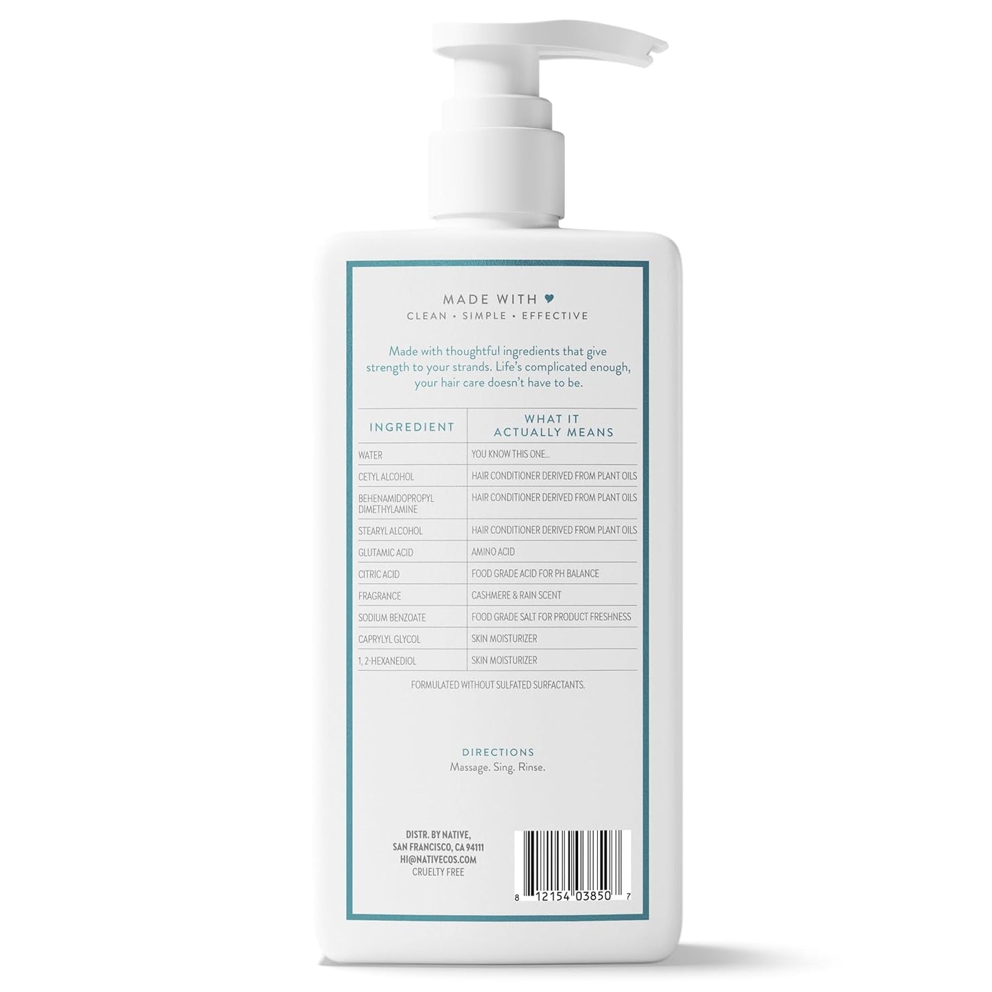 Native Strengthening Conditioner Cashmere & Rain 16.5 fl Oz – Clean 10-Ingredient Formula for Intentional Bathrooms and Capsule Routines