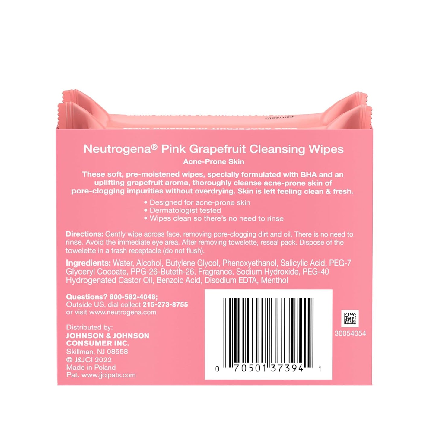 Neutrogena Pink Grapefruit Cleansing Towelettes – Quick Midday Office Refresh for Busy Commuters, 25 Count Twin Pack