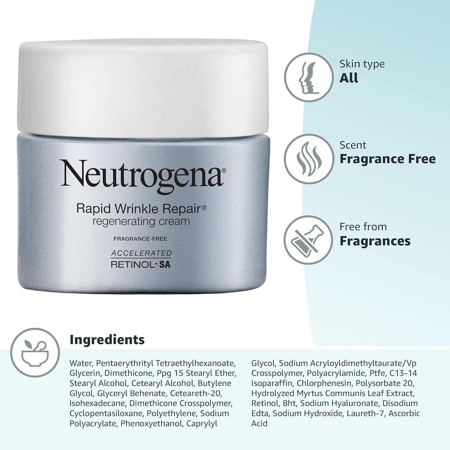 Neutrogena Rapid Wrinkle Repair – Mindful Morning and Evening Skincare Jar for Visible Wrinkle Repair, Hyaluronic Acid Cream