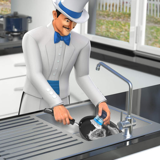 non-scratch, odorless nylon bristles safe for non-stick and cast iron