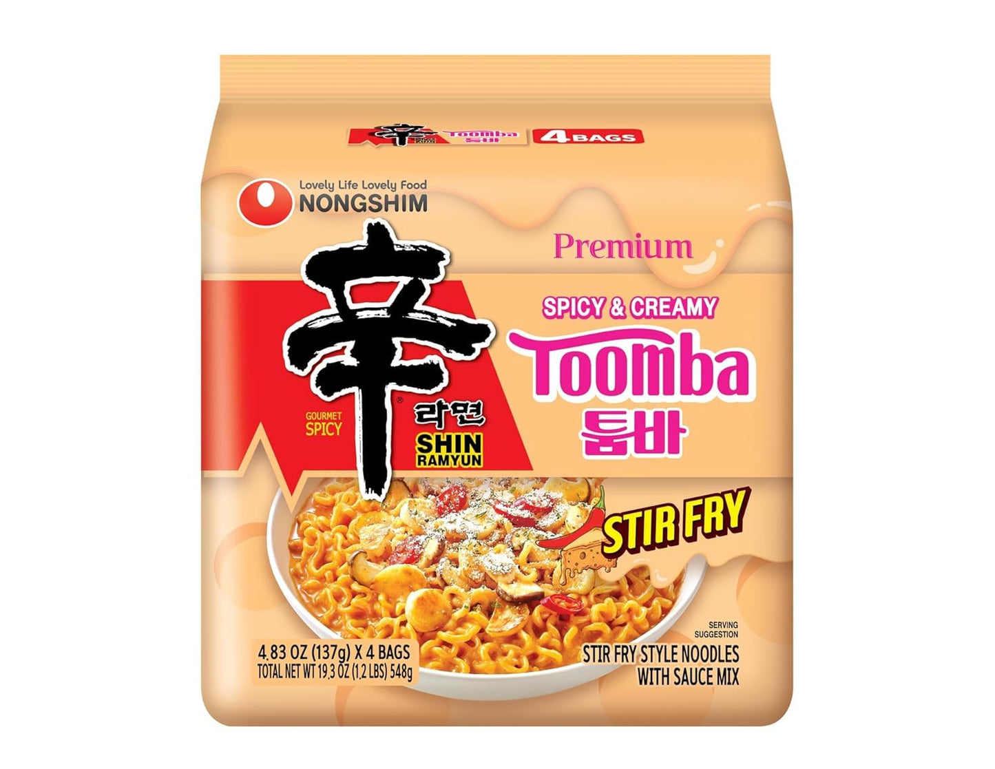 Nongshim Shin Toomba Spicy Creamy Stir Fry Ramen – K-Pop Demon Hunters Themed Birthday Gift for K-Drama Fans, Pack of 4