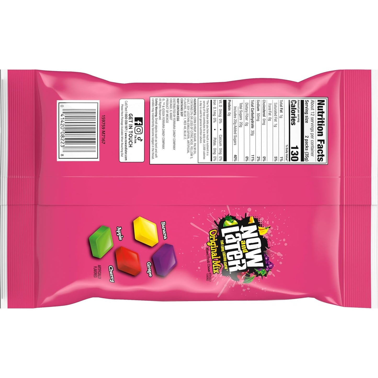 Now and Later Candy, Original Fruity Mix – 96 Count Classroom Rewards and Trick-or-Treat Bowl Refills for Kids