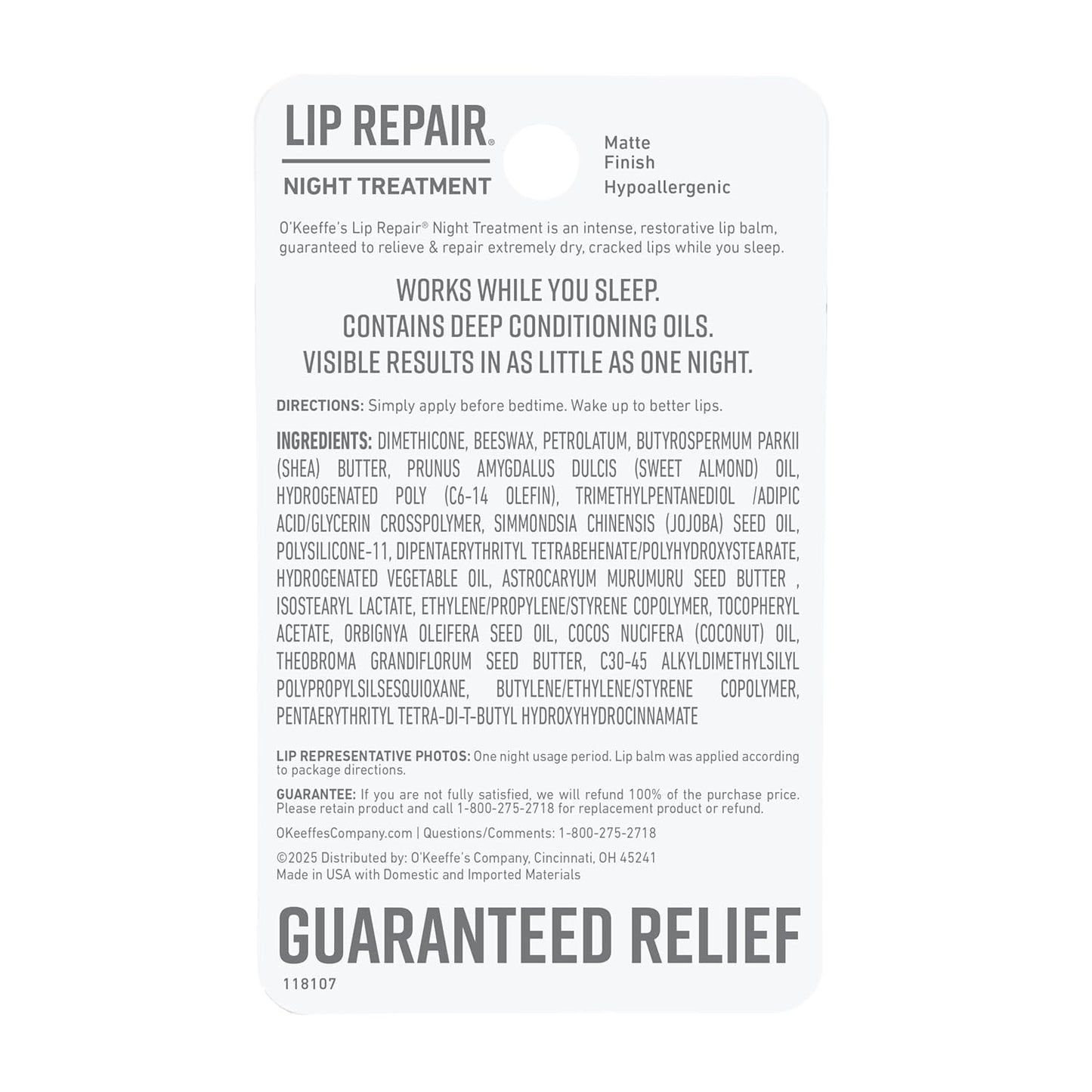 O'Keeffe's Lip Repair Night Treatment – TSA-Friendly Overnight Lip Balm for Carry-On Bags