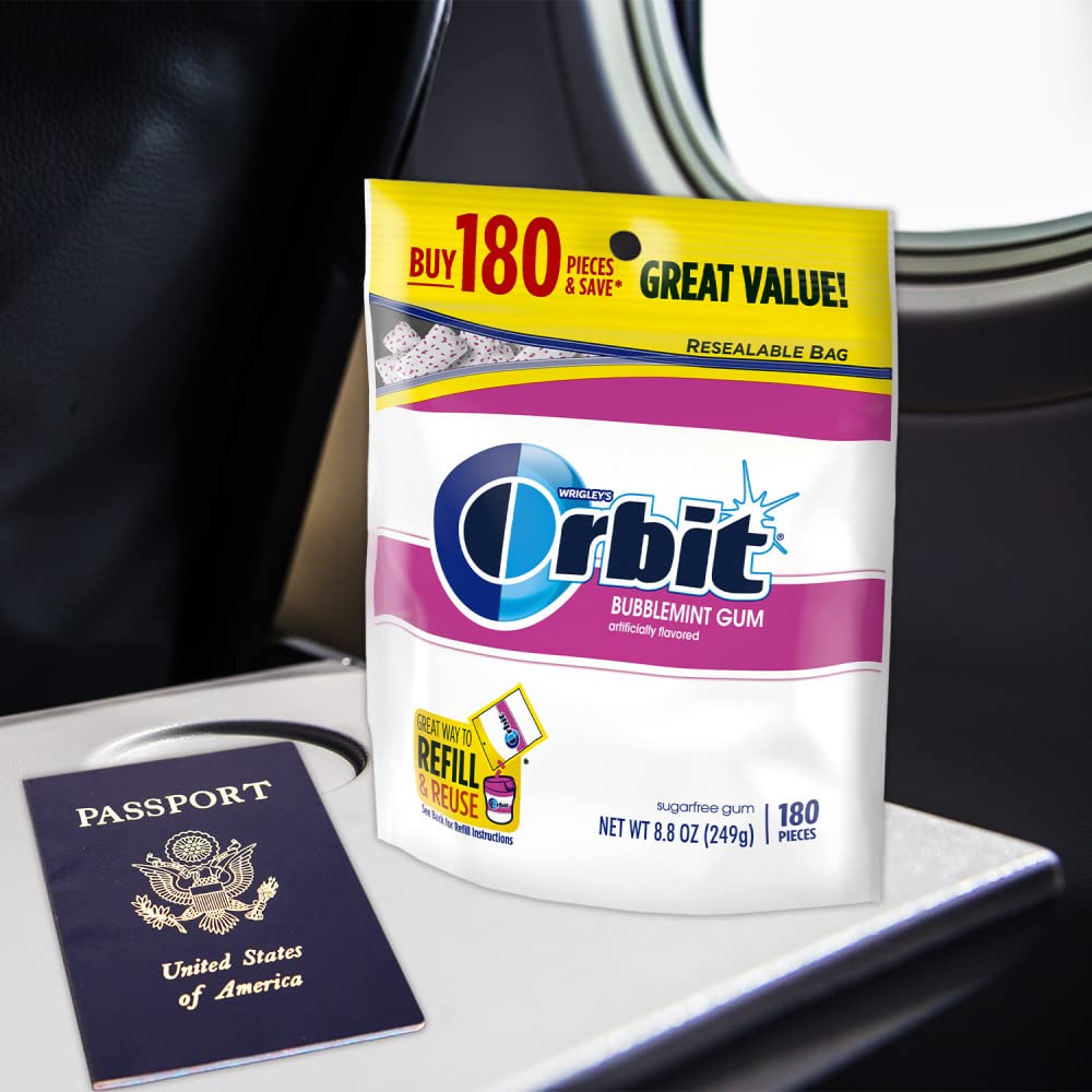 ORBIT Bubblemint Sugar Free Chewing Gum 180 Piece Bulk Bag, Practical Holiday Gift for Coworkers and Hosts