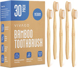 VIVAGO Natural Wooden Toothbrushes – Kid-Friendly Shared Bathroom Set, BPA Free Medium Bristle 10 Pack