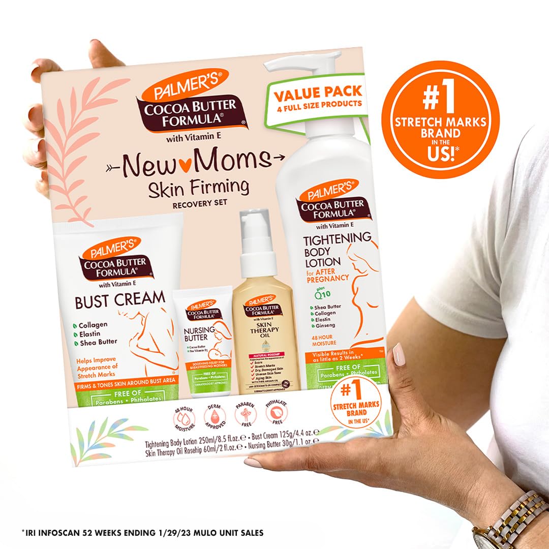 Palmer's Cocoa Butter Formula Postpartum Recovery Gift Set – Thoughtful Baby Shower Present for New Moms with Stretch Mark Cream and Nursing Butter