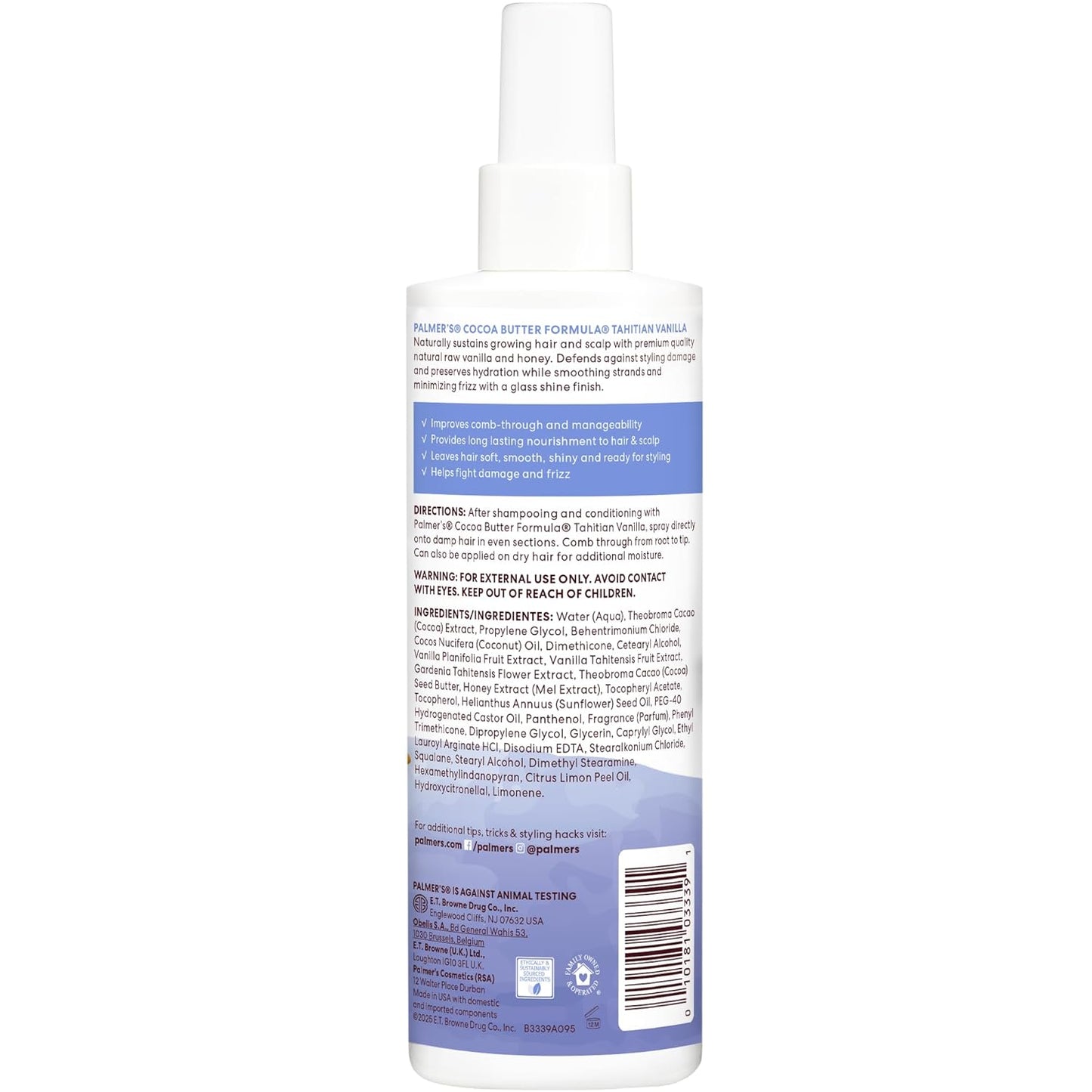 Palmer's Cocoa Butter Formula Tahitian Vanilla Leave-In Conditioner Spray – Thoughtful Birthday Gift for Women Who Love Beautiful, Healthy Hair