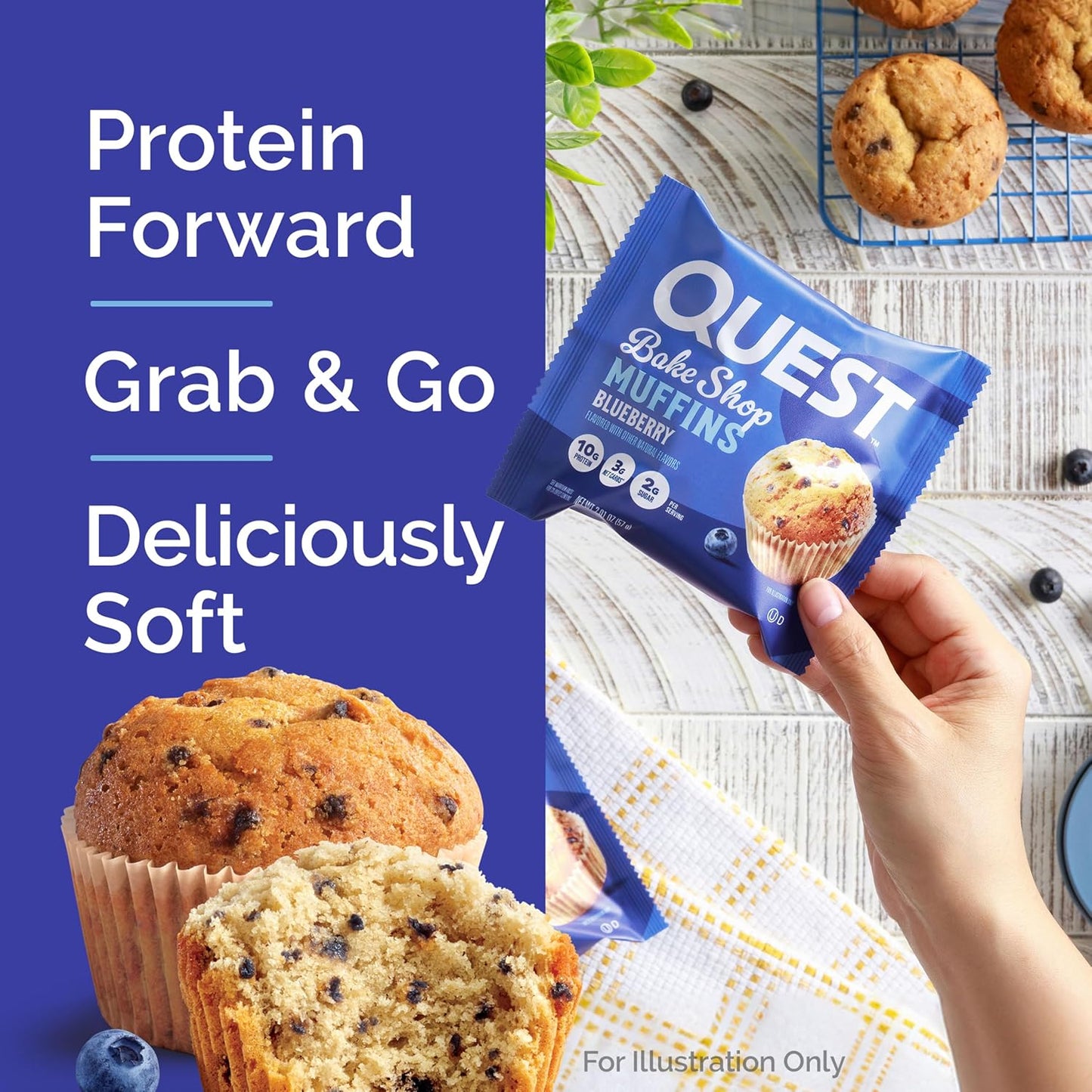 Quest Bake Shop Blueberry Muffins – Mindful Snack for Post-Workout Recovery and Self-Care Rituals, 4 Count
