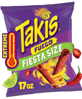 Takis Fuego Rolled Spicy Chips — After-School Snack for Teenagers' Lockers, Hot Chili Pepper Lime Flavor