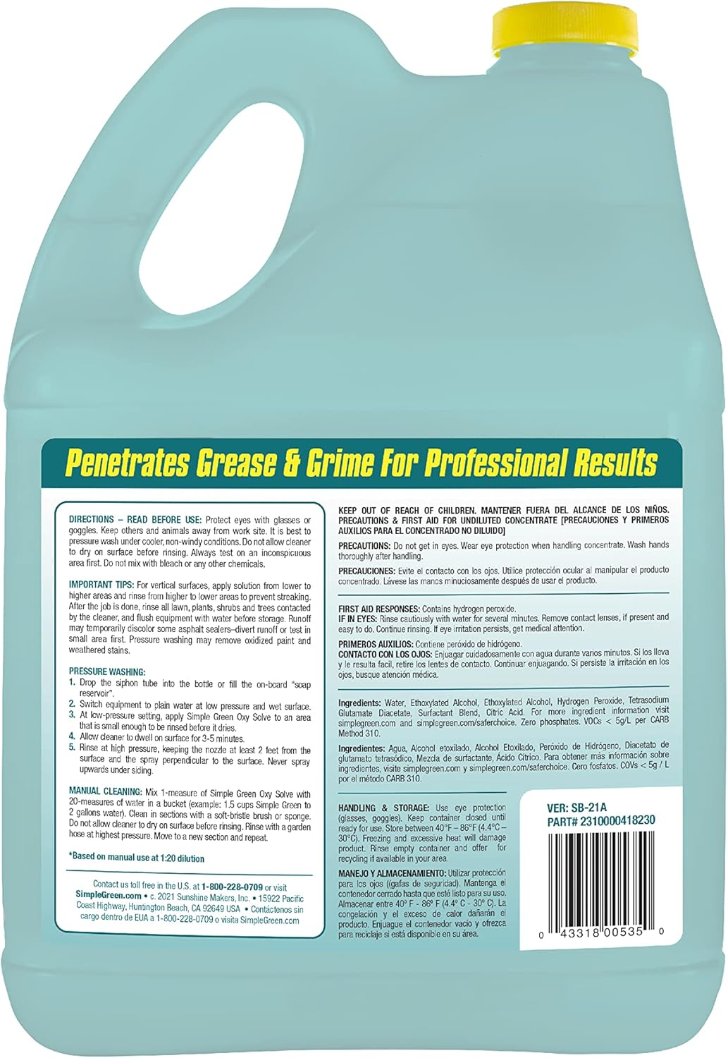 Simple Green Oxy Solve Outdoor Pressure Washer Cleaner – 1 Gal for a Cleaner Backyard Retreat