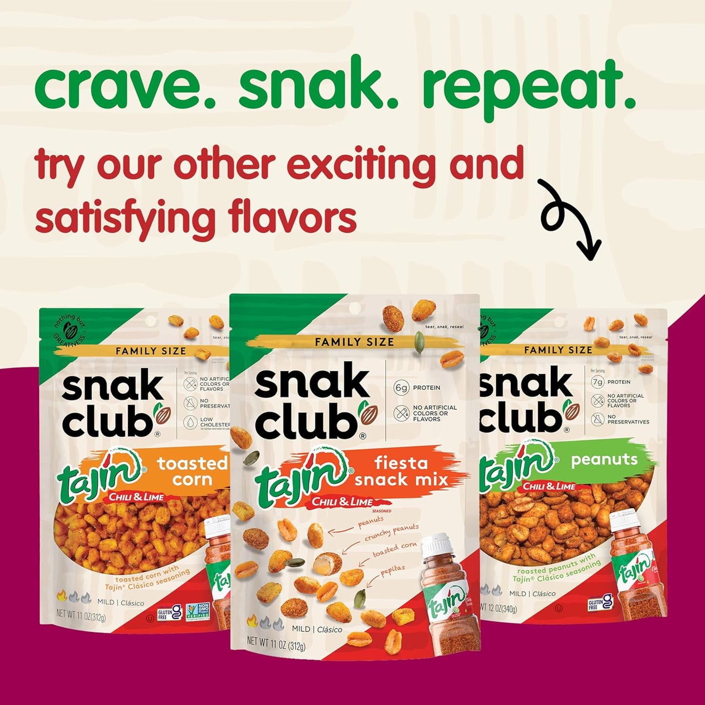Snak Club Tajin Crunchy Peanuts – Crowd-Pleasing Party Snack Gift with Tajin Chili Lime Flavor, 10.5 oz Resealable Pouch