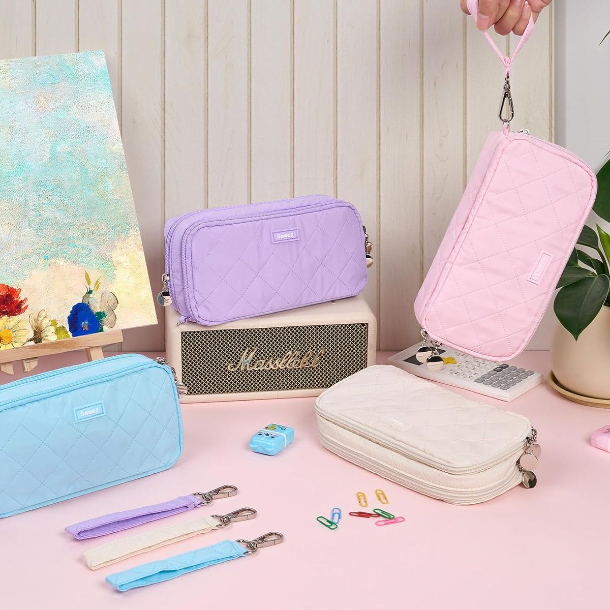 Sooez 8-Compartment Pencil Pouch – Neutral-Toned Stationery Organizer for Intentional Spaces