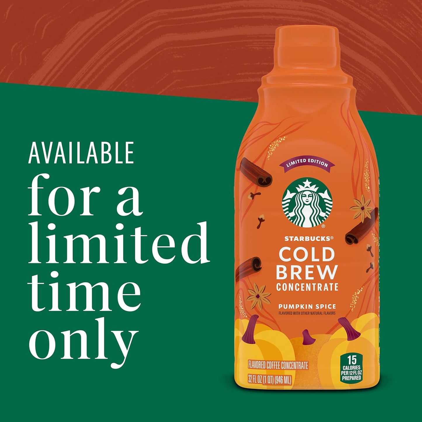 Starbucks Cold Brew Pumpkin Spice Concentrate – Premium Limited Edition Indulgence, 32 oz Glass Bottle