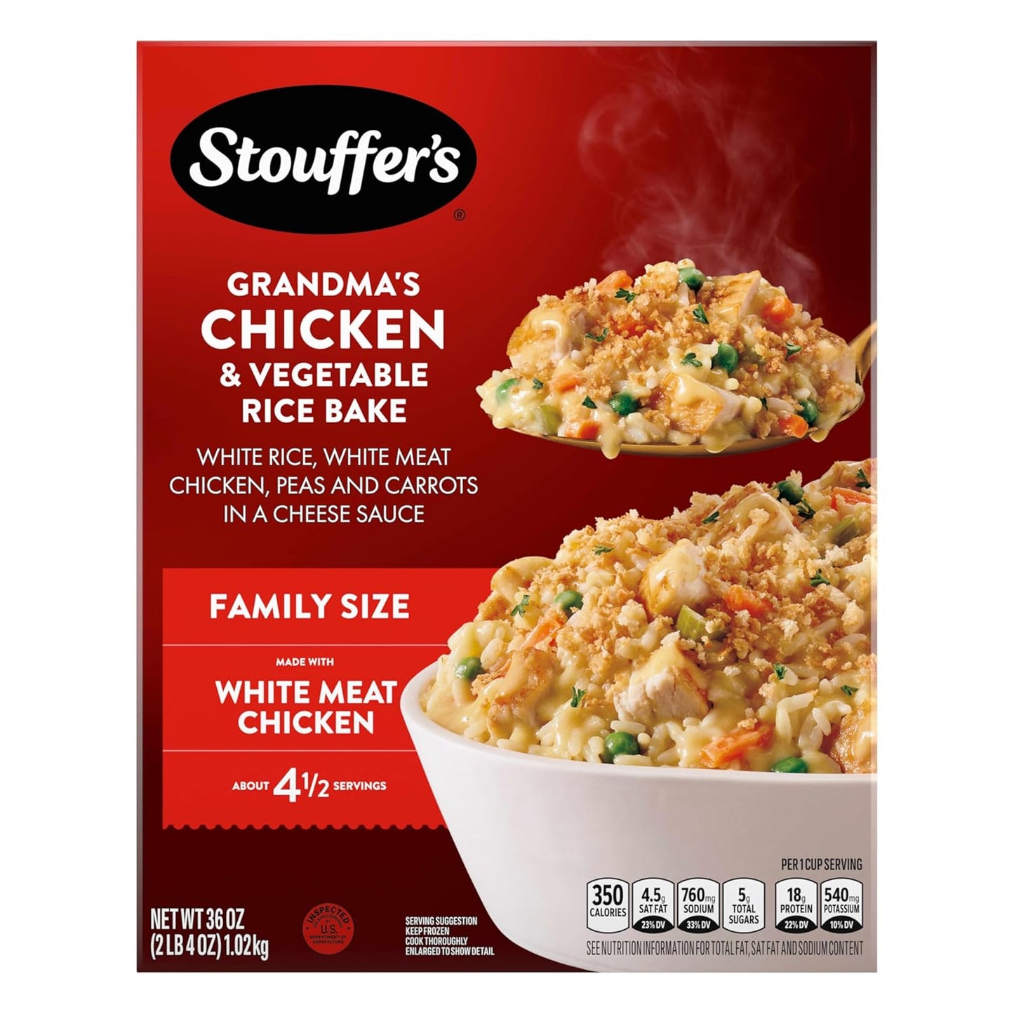 Stouffer's Grandma's Chicken and Vegetable Rice Bake, 36 oz Frozen Family Entrée – Pantry Staple for Cozy Homemade-Style Dinners