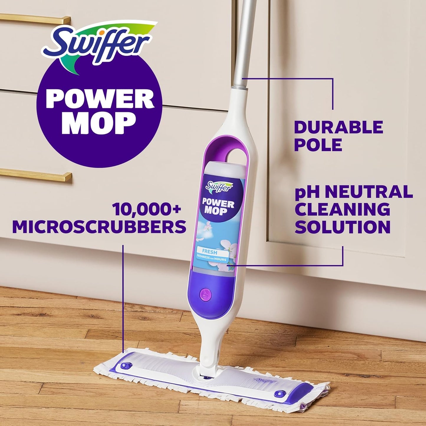 Swiffer PowerMop Multi-Surface Mop Kit for Busy Professionals, Fast Floor Cleaning in Half the Time