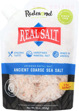 Redmond Real Sea Salt - Single Ingredient Unrefined Coarse Salt, 16 Ounce Pouch for a Clean Uncluttered Pantry