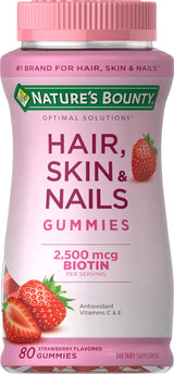Nature's Bounty Optimal Solutions Hair Skin & Nails Gummies – Bathroom Vanity Beauty Supplement for Morning Self-Care Routine, Biotin 2500 mcg, 140 Count