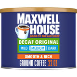 Maxwell House Decaf Original Medium Roast Ground Coffee – Pantry-Friendly Canister for Classic Kitchen Coffee Station Styling, 29.3 oz Canister