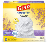 Glad ForceFlex Trash Bags – Less-Refill Pantry Supply for Intentional Homes, 13 Gal Drawstring