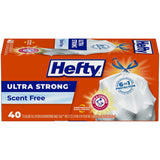 Hefty Ultra Strong 13 Gallon Kitchen Garbage Bags – White Unscented Drawstring Closure, 6-in-1 Protection, 40 Count
