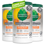 Seventh Generation Disinfecting Wipes, Lemongrass Citrus Scent, 70-Count Bucket, Botanical Disinfectant with Essential Oil Aroma for Mindful Home Cleaning