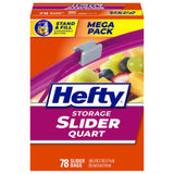 Hefty Slider Storage Bags, Quart Size, 78 Count – Durable Resealable Pouches for Road Trips, Picnics, and Campsite Storage