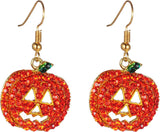 iWenSheng Halloween Pumpkin Earrings Red - Cute Birthday Gift for Her, Hypoallergenic Crystal Dangle Jewelry with Velvet Pouch
