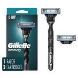 Gillette Mach3 Travel Razor – Durable Stainless Steel Handle for Gym Bags and Weekend Trips, 2 Refills