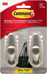 Command Brushed Nickel Coat Hooks – Holiday Wall Decor for Living Room and Staircase, Holds Stockings Up to 5 lb, Reusable