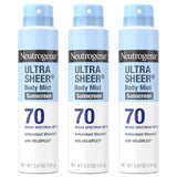 Neutrogena Ultra Sheer Body Mist Sunscreen Spray SPF 70 – Lightweight SPF for Acne-Prone and Oily Skin, Non-Comedogenic Daily Defense, 5 oz Pack of 3