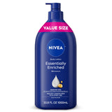 NIVEA Essentially Enriched Body Lotion for Very Dry Skin, Practical Housewarming or Birthday Gift for Mom, Hyaluronic Acid and Almond Oil, 33.8 Fl Oz