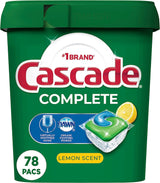 Cascade Complete Dishwasher Detergent – Fresh Lemon ActionPacs for Open-Plan Dining Areas, 78 Count