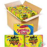 SOUR PATCH KIDS Original & SWEDISH FISH Candy Gift Box – Halloween Treat Bowl Stuffer and Easter Basket Candy, 15 Movie Theater Boxes