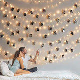 GloDream Battery Operated Picture String Lights - Flexible Silver Wire Photo Display with 100LED Warm White Glow for Aesthetic Bedroom and Gallery Wall