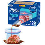 Ziploc Quart Freezer Bags Grip 'n Seal – Worry-Free Freezer Storage for Homes with Kids and Pets, 100 Count