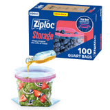 Ziploc Easy-Grip Quart Storage Bags for Senior-Friendly Meal Planning and Reduced Hand Strain, 100 Count