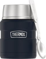 THERMOS Stainless King Vacuum-Insulated Food Jar with Spoon – Camping and Hiking Hot Meal Container, 16 oz Midnight Blue